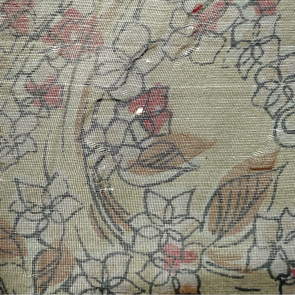 Vintage Silk Scarf Floral FLAWS Green Cream Retro Square Border Women Autumn‎ - Picture 12 of 16